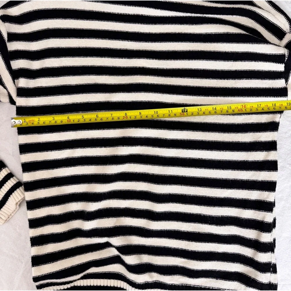 Aqua Striped Mock Neck Sweater Rhinestone‎ Button Detail Long Sleeve L